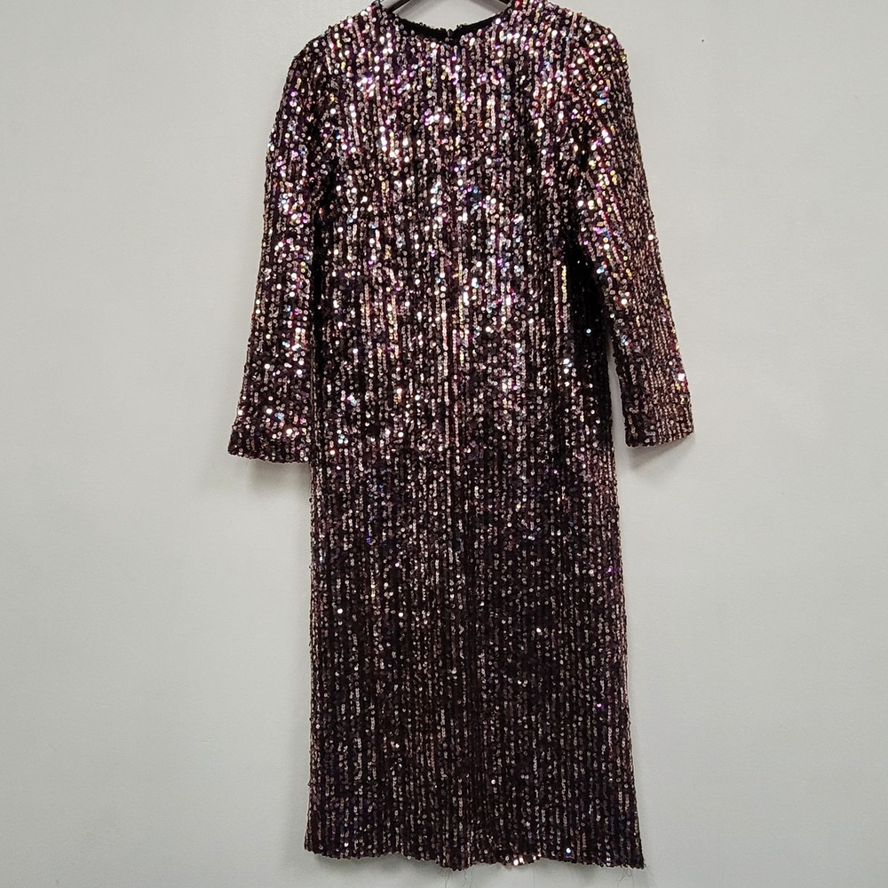 Zara Womens Long Sleeve Maxi Sequin Dress Size S Multicolor Round Neck Swifty‎